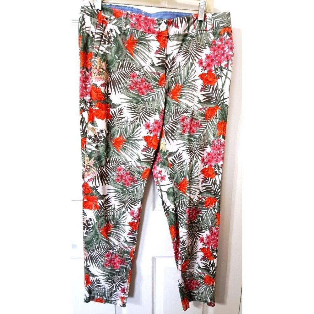 Talbots 10 Weekend Chinos Multicolor Tropical Print Cropped Pants 29" Inseam